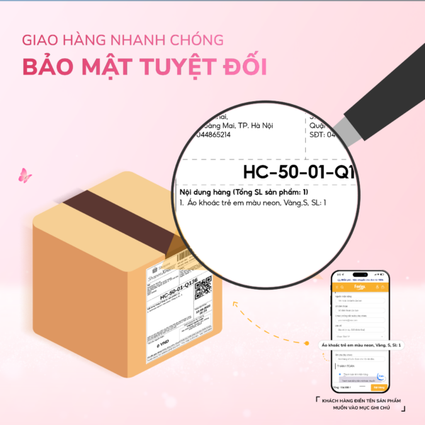 Che tên sản phẩm và giao hành nhanh chóng