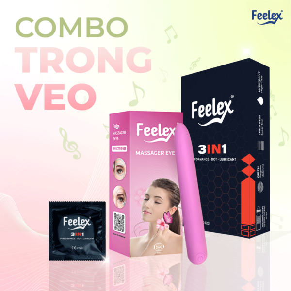 Combo Trong veo - Máy rung mini & Bao cao su gân gai 3in1