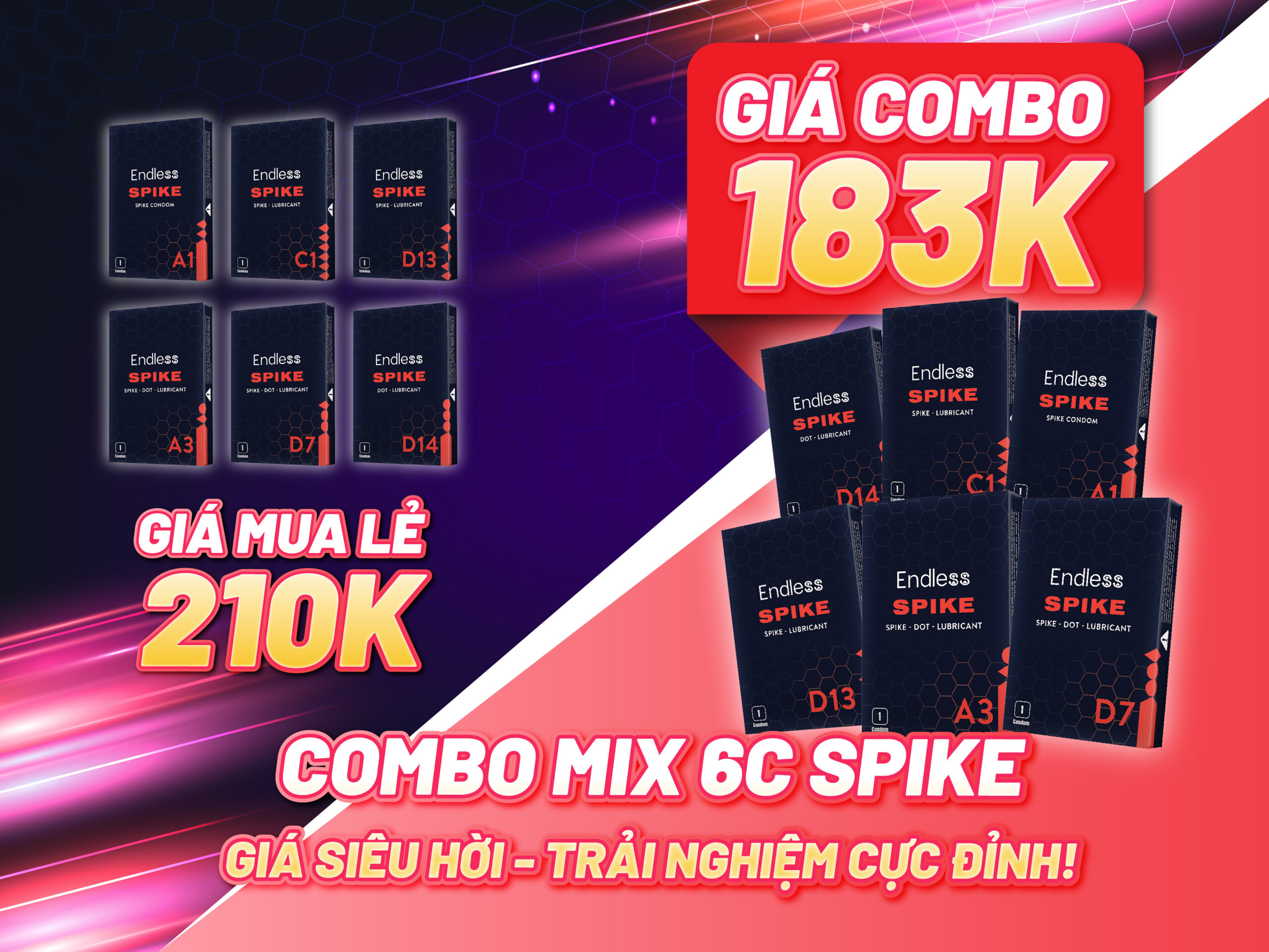 Giá combo bao cao su râu rồng mix 6c Spike